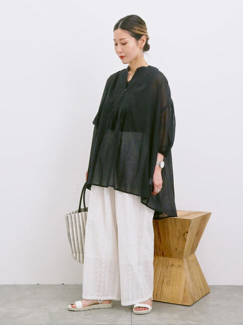 Samansa Mos2 blue「◎シフォンタックブラウス」|シャツ・ブラウス|