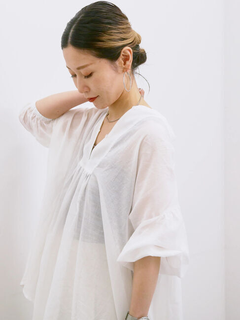 Samansa Mos2 blue「◎シフォンタックブラウス」|シャツ・ブラウス|