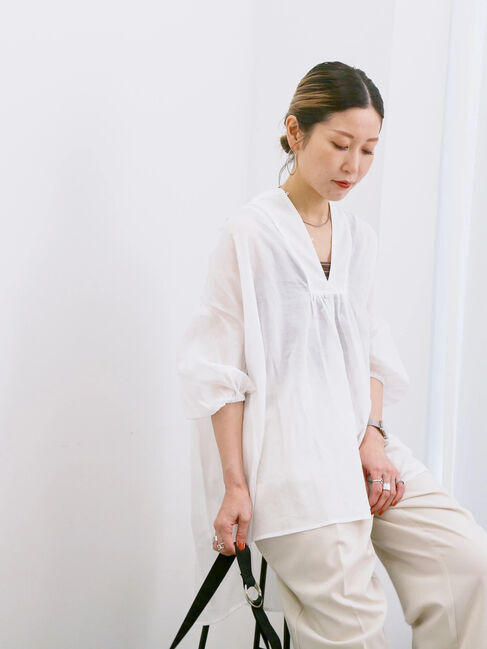 Samansa Mos2 blue「◎シフォンタックブラウス」|シャツ・ブラウス|