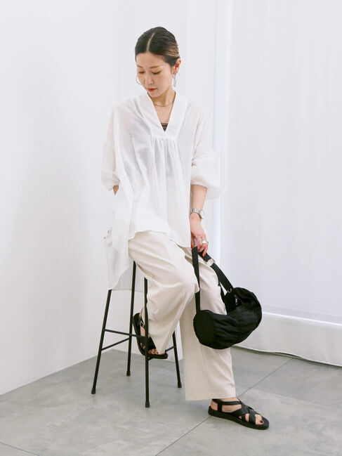 Samansa Mos2 blue「◎シフォンタックブラウス」|シャツ・ブラウス|