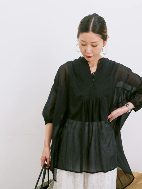Samansa Mos2 blue「◎シフォンタックブラウス」|シャツ・ブラウス|ブラック