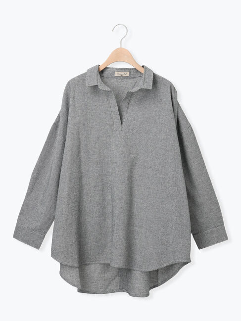 Samansa Mos2「後ろボタンスキッパーチュニック」|シャツ・ブラウス|チャコールグレー