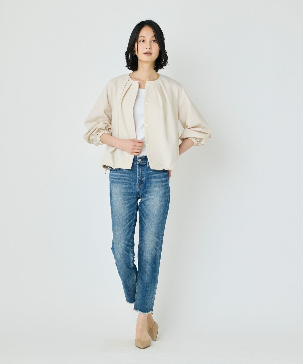 7-IDconcept.「《大きいサイズ》サッカーストレッチブルゾン」|ノーカラージャケット|