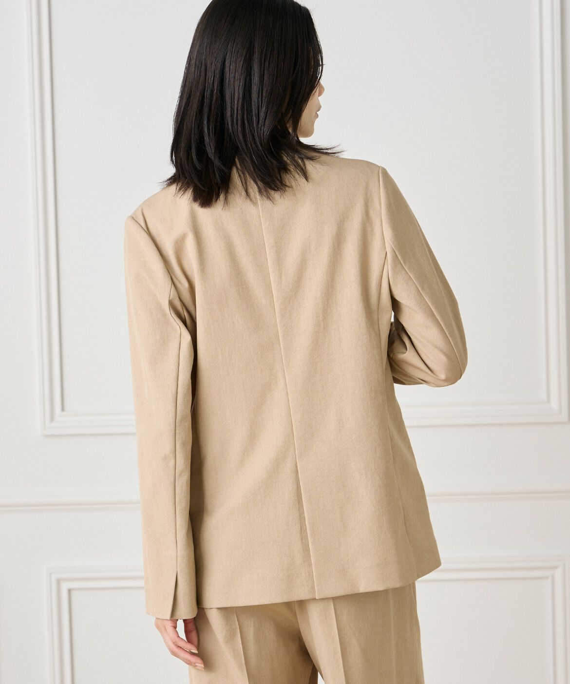 INED「《大きいサイズ》綿麻ノーカラージャケット」|ノーカラージャケット|