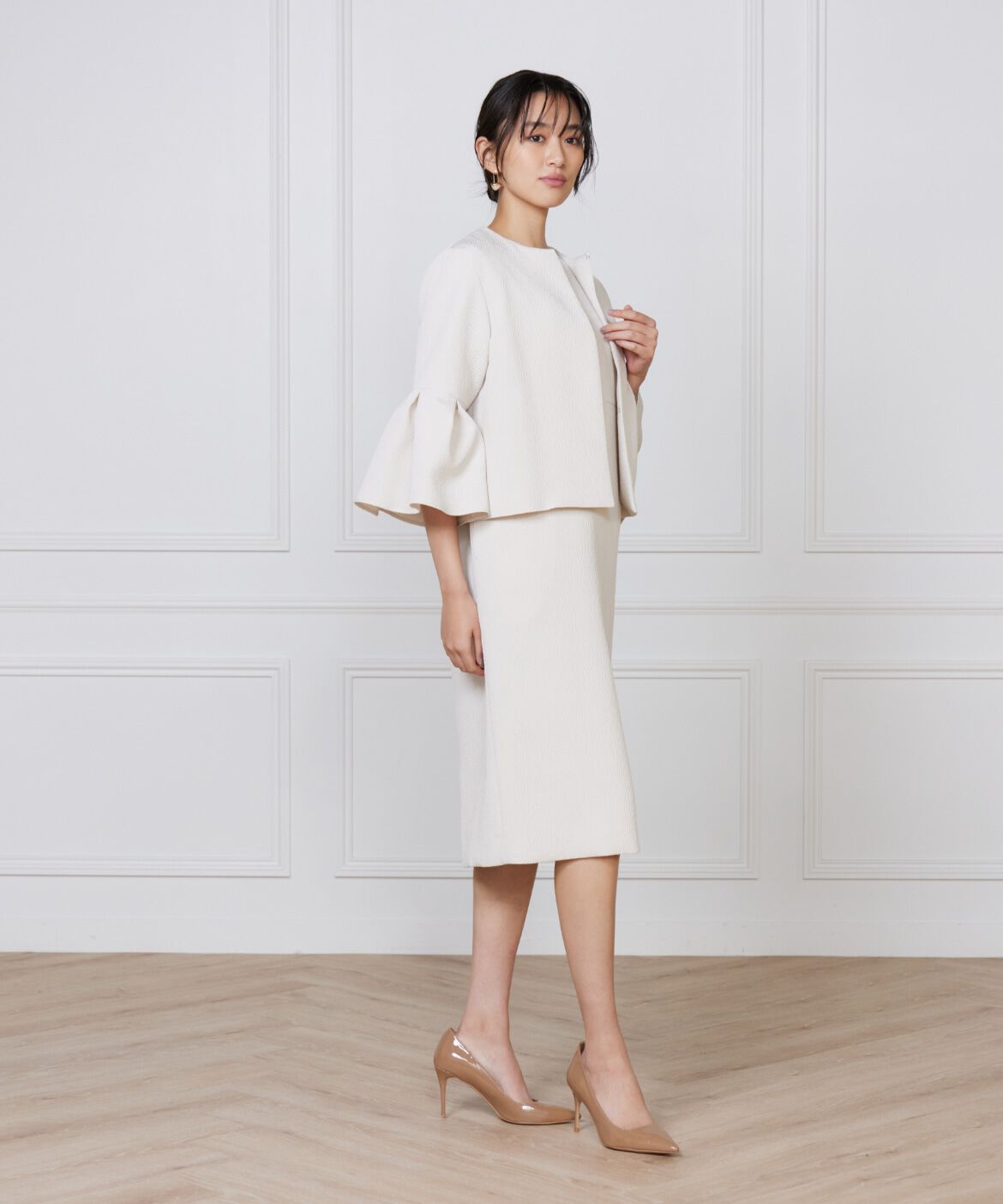 7-IDconcept.「タックフレアースリーブジャケット」|ノーカラージャケット|