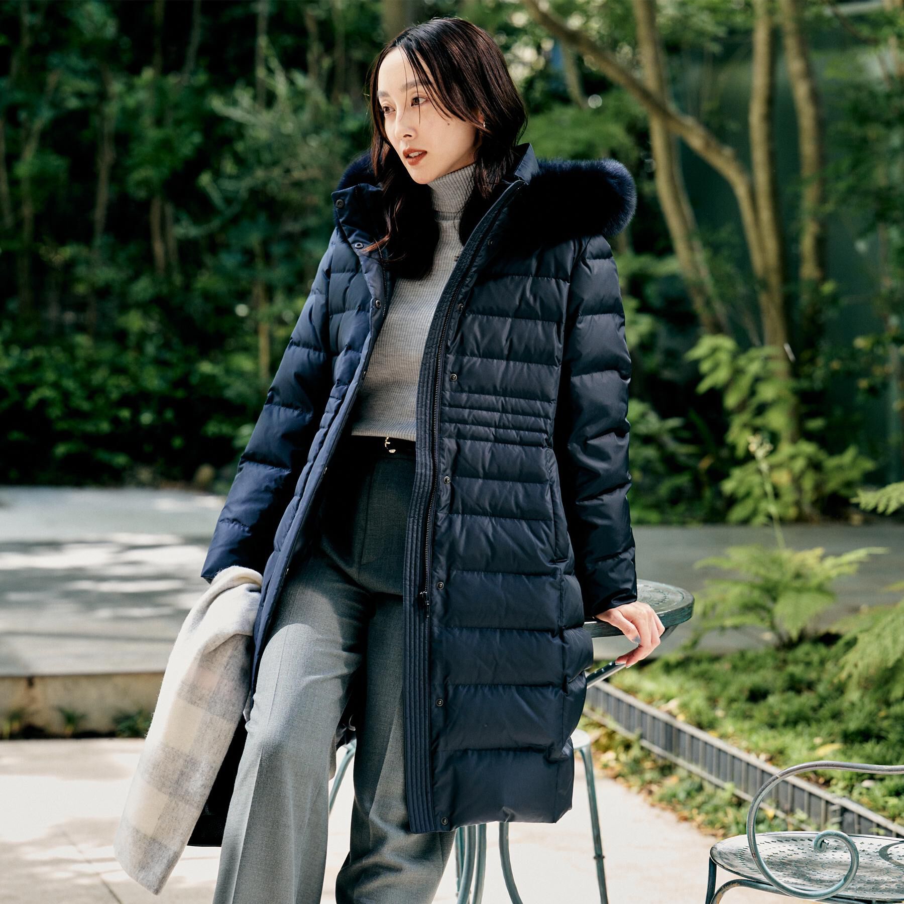 UNTITLED「【はっ水機能/フード取り外し可/防寒】ロングダウンコート」|ダウン|ネイビー(094)