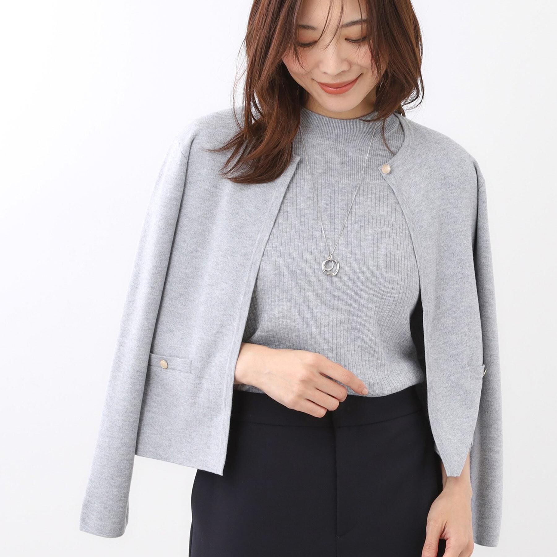 Reflect「【選べる5色／アンサンブル可】クルーネックカーディガン」|カーディガン|グレー(012)