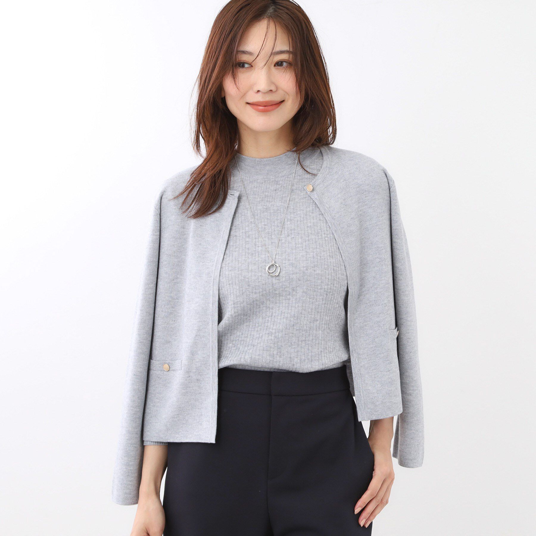 Reflect「【選べる5色／アンサンブル可】クルーネックカーディガン」|カーディガン|