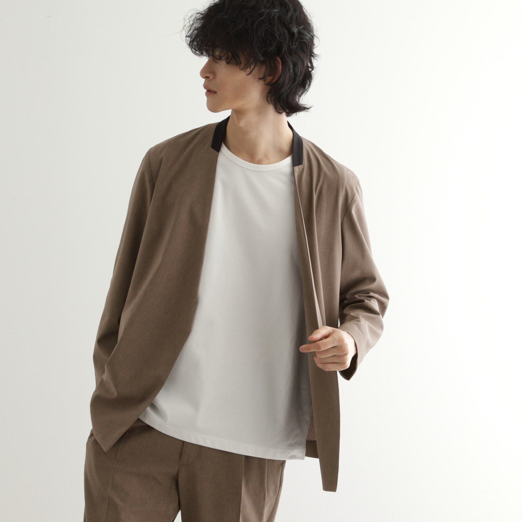 tk.TAKEO KIKUCHI「【吸水速乾】COOLMAX(R)サマーノーカラージャケット/セットアップ対応」|ノーカラージャケット|トープ(054)