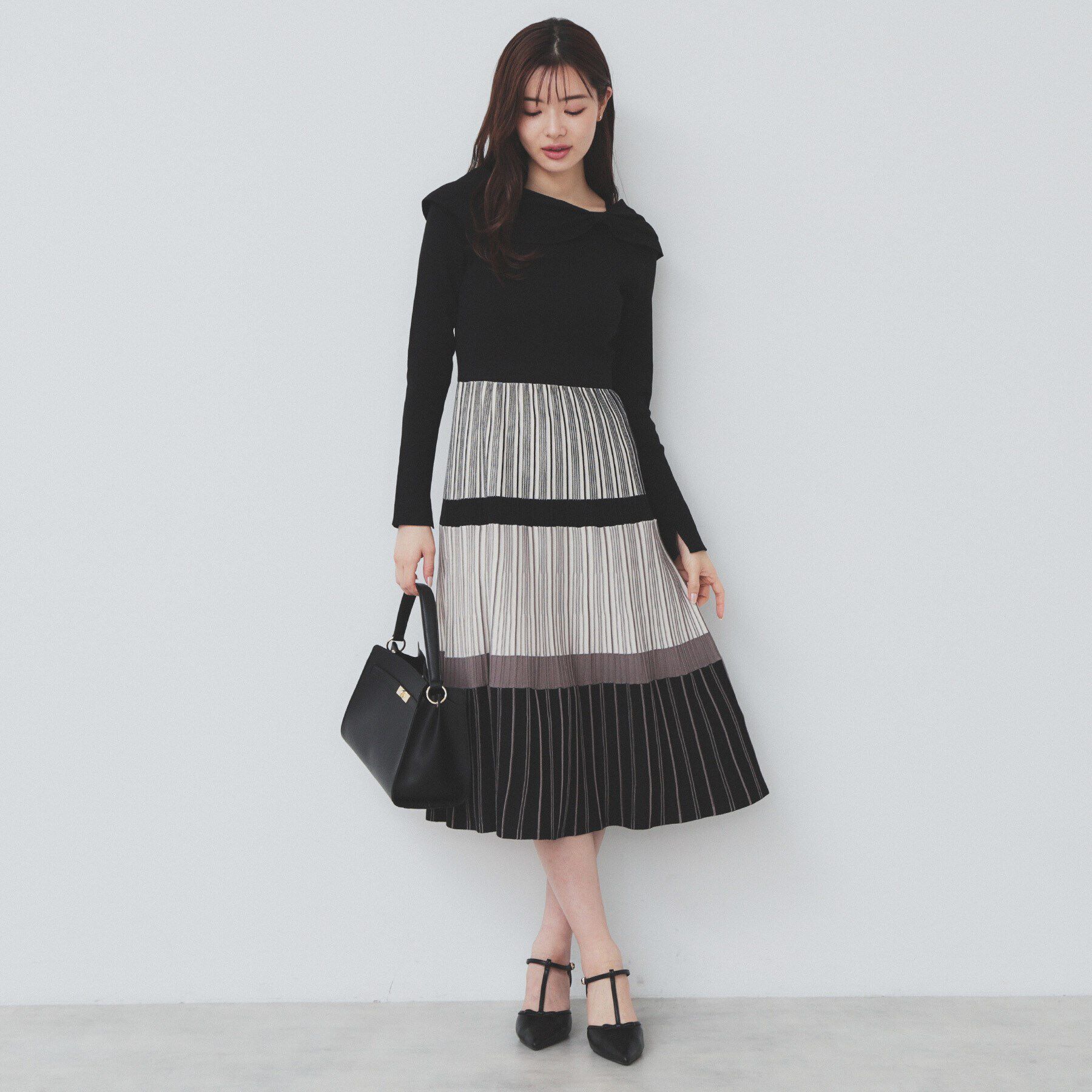 index「ランダムボーダーニットワンピース【洗濯機洗い可】」|ワンピース|