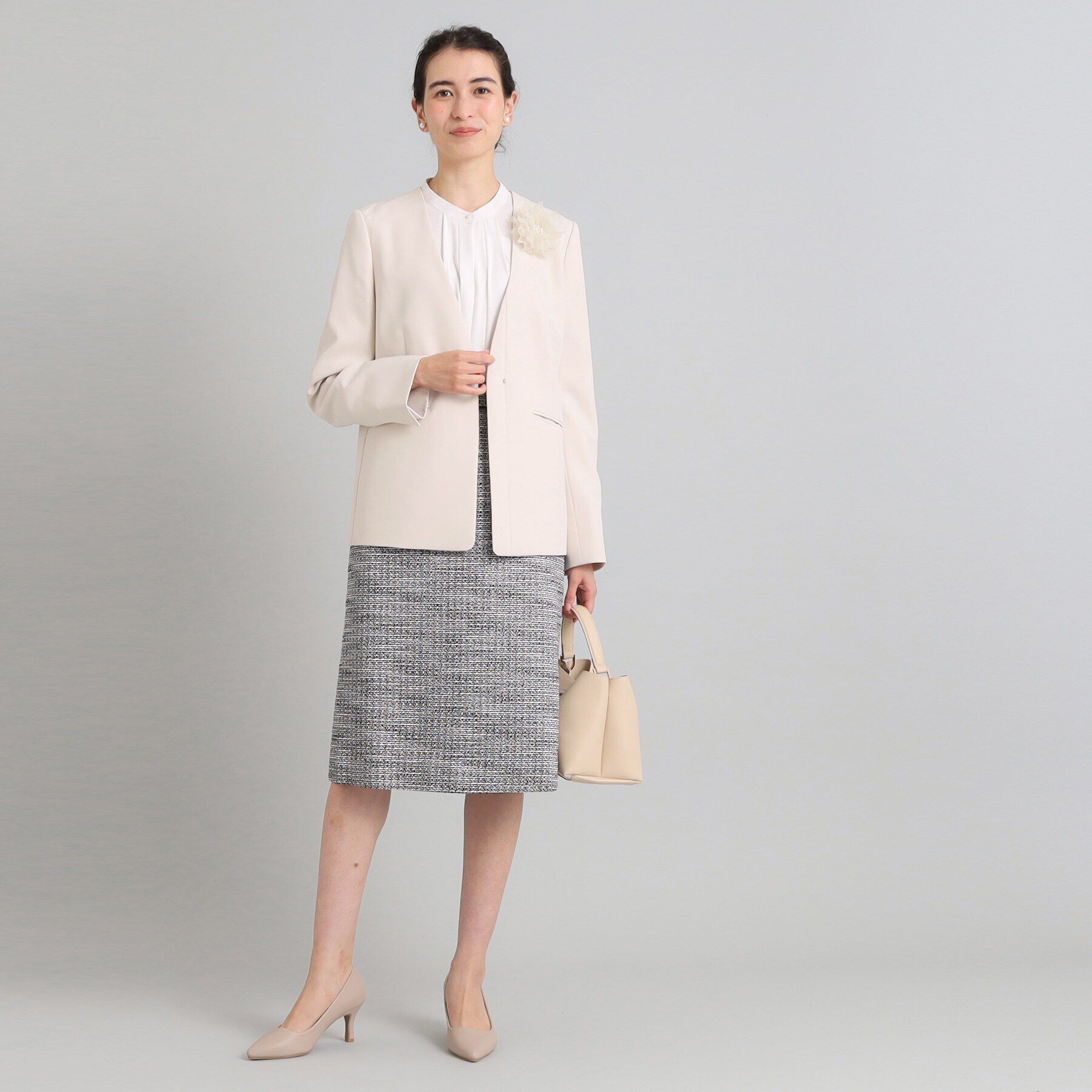 OPAQUE.CLIP「≪通勤・セレモニー/セットアップ対応≫ Vネックジャケット/ダブルクロス【洗濯機洗い可】」|ノーカラージャケット|