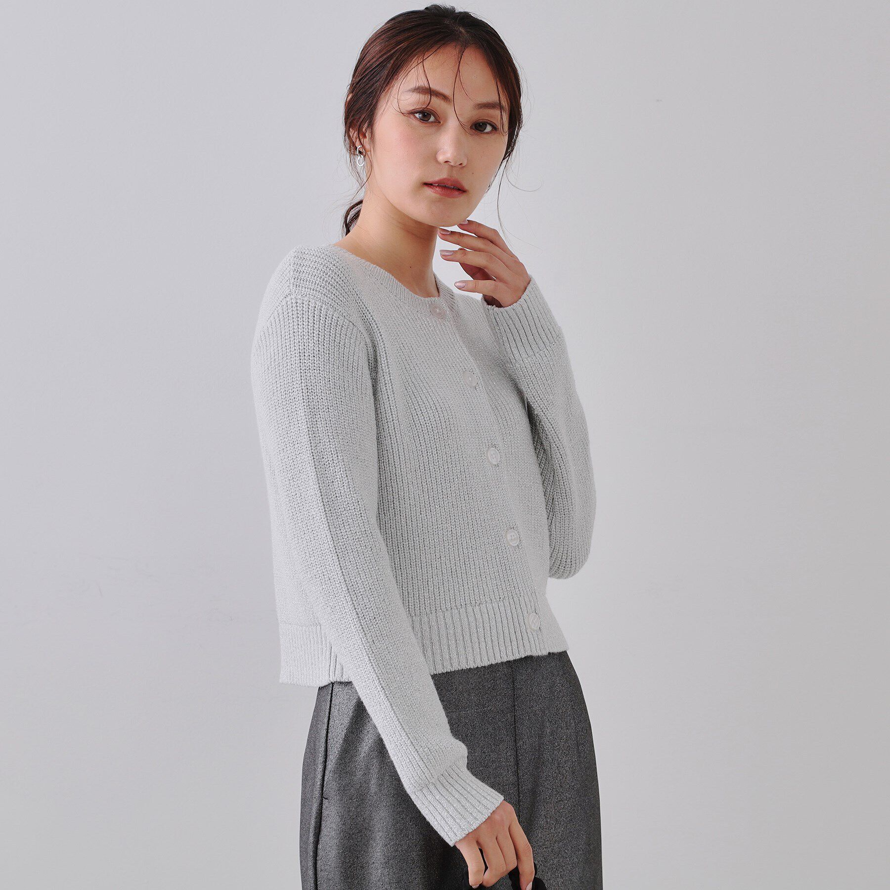 OPAQUE.CLIP「ラメヤーンニットカーディガン【洗濯機洗い可】」|カーディガン|