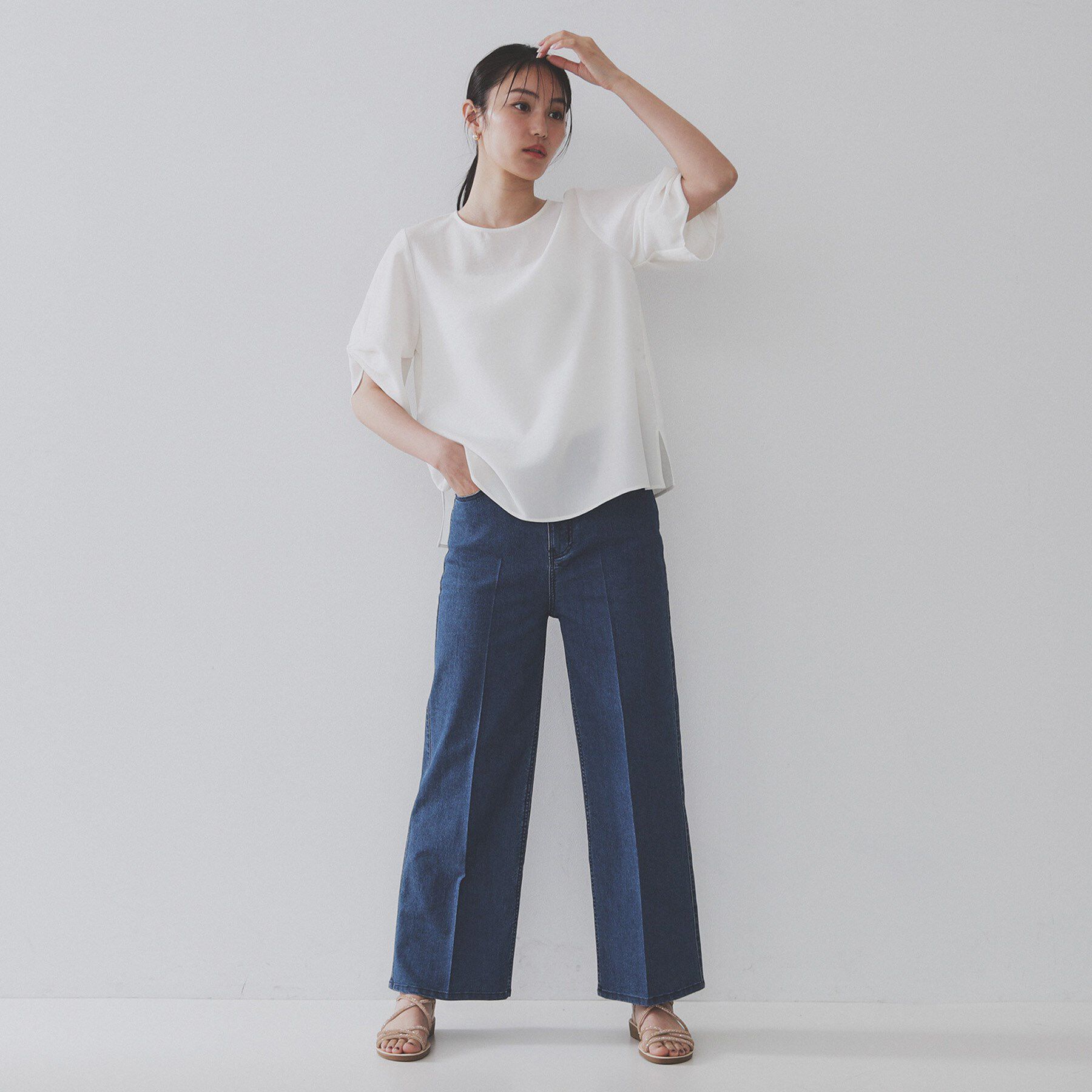 OPAQUE.CLIP「リネンライクタックスリーブブラウス【洗濯機洗い可/吸水速乾/接触冷感】」|シャツ・ブラウス|