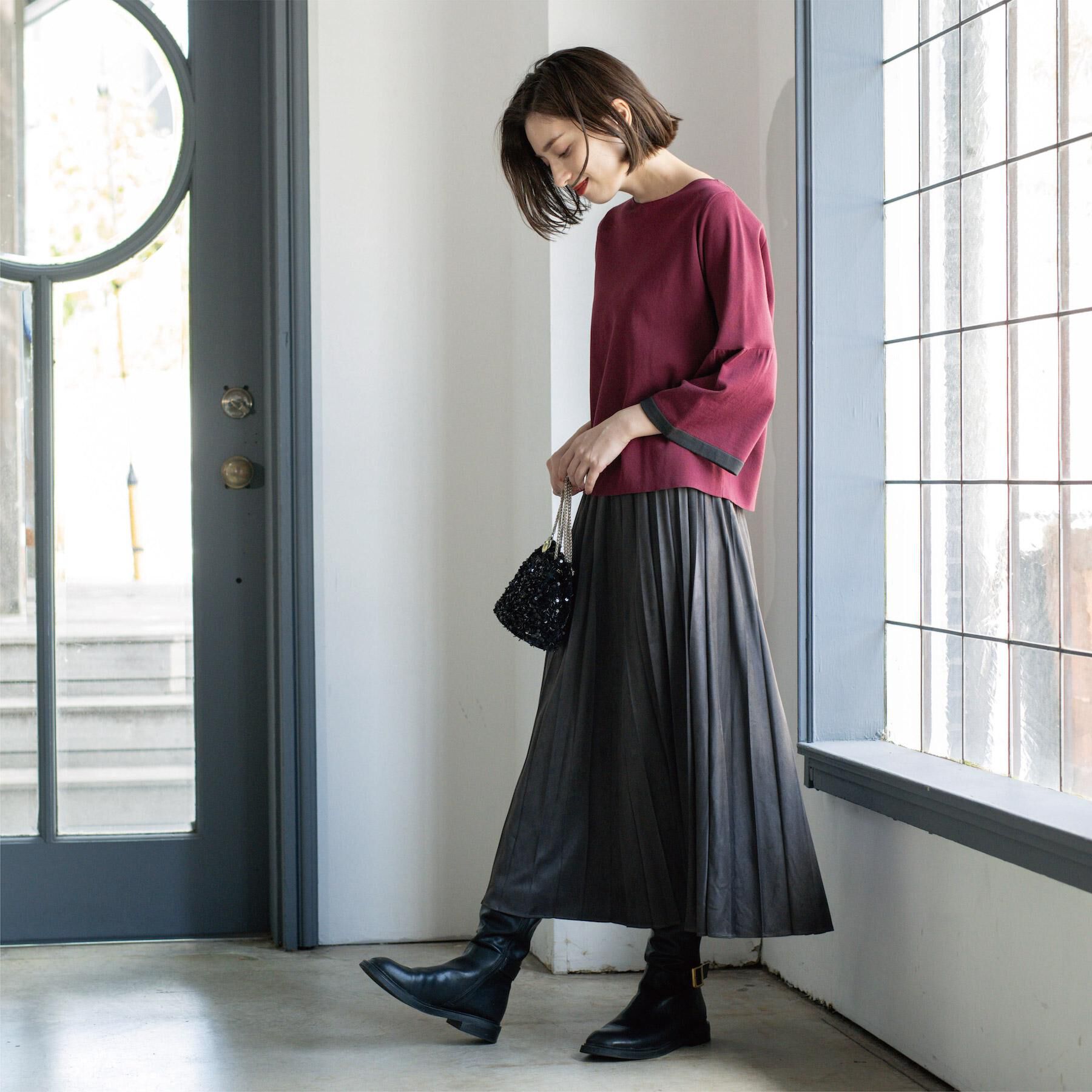 OPAQUE.CLIP「フェイクスウェードプリーツスカート【静電気防止加工/洗濯機OK】」|スカート|