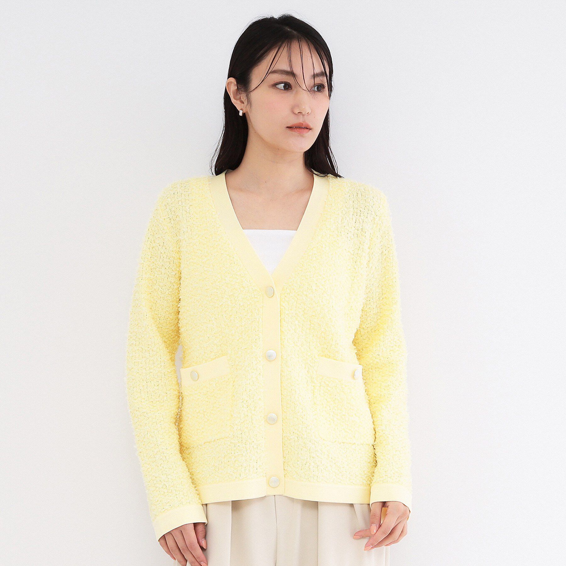OPAQUE.CLIP「ツイードライクVネックニットカーディガン【洗濯機OK】」|カーディガン|