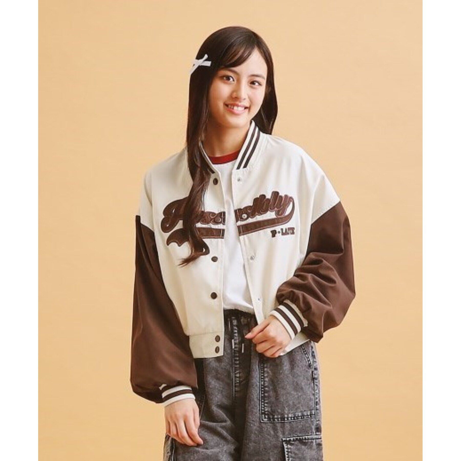 PINK-latte「アップリケスタジャン」|ブルゾン・スタジャン|アイボリー(004)