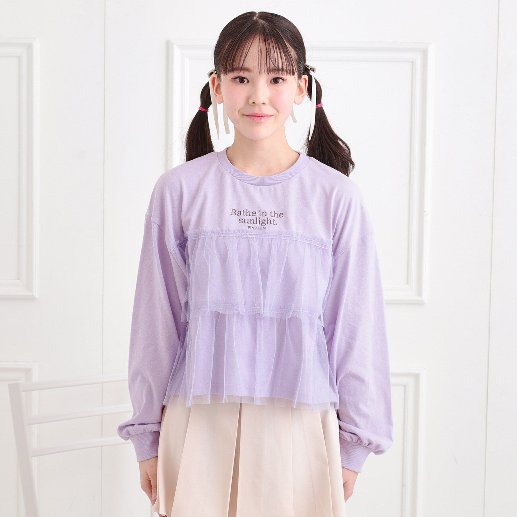 PINK-latte「チュールドッキングロンT」|Tシャツ・カットソー|