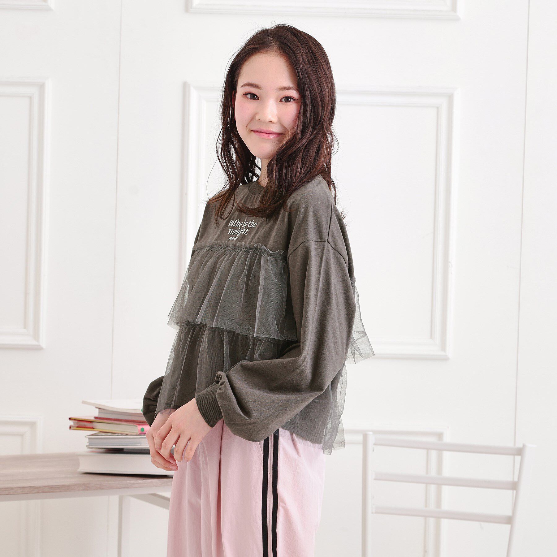 PINK-latte「チュールドッキングロンT」|Tシャツ・カットソー|