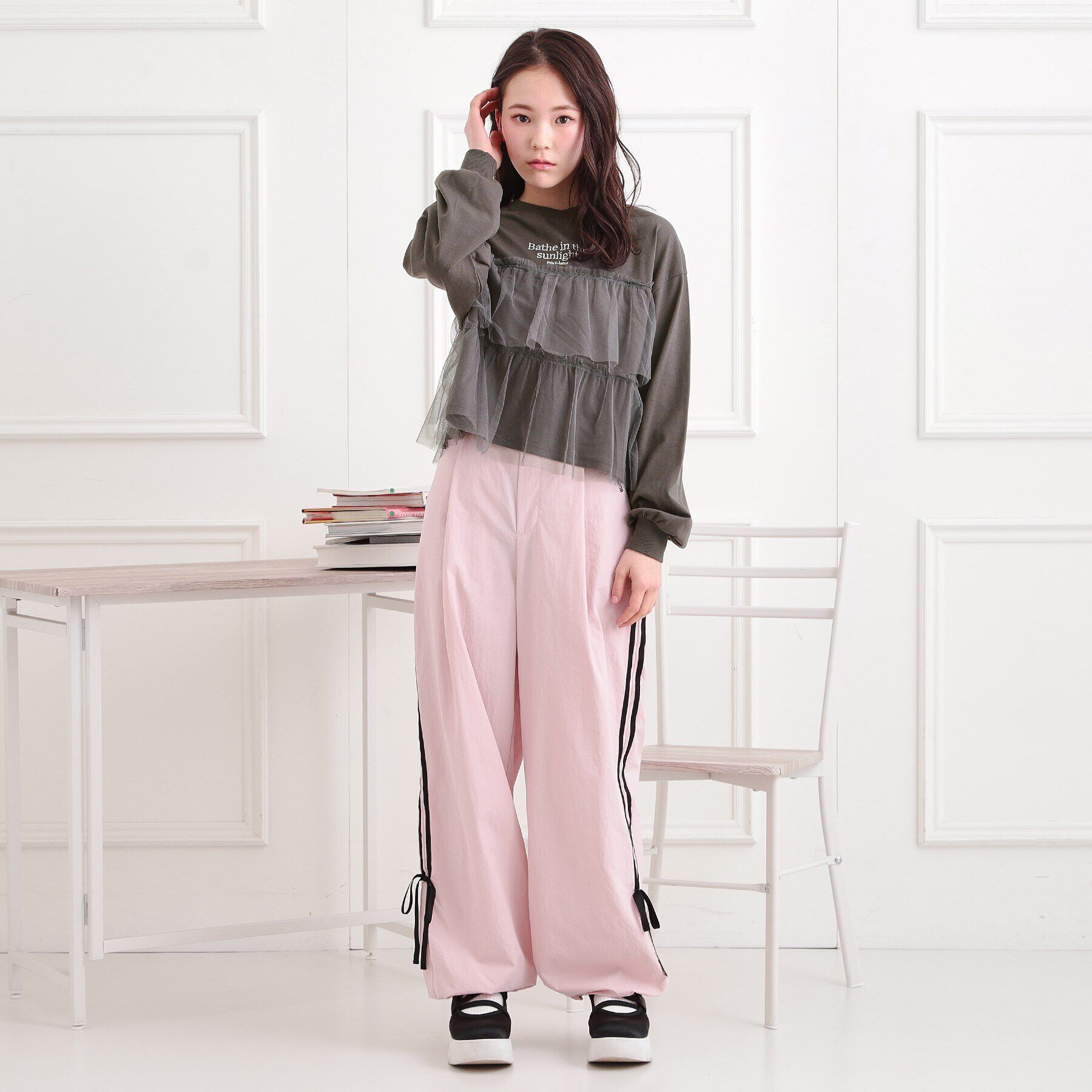 PINK-latte「チュールドッキングロンT」|Tシャツ・カットソー|