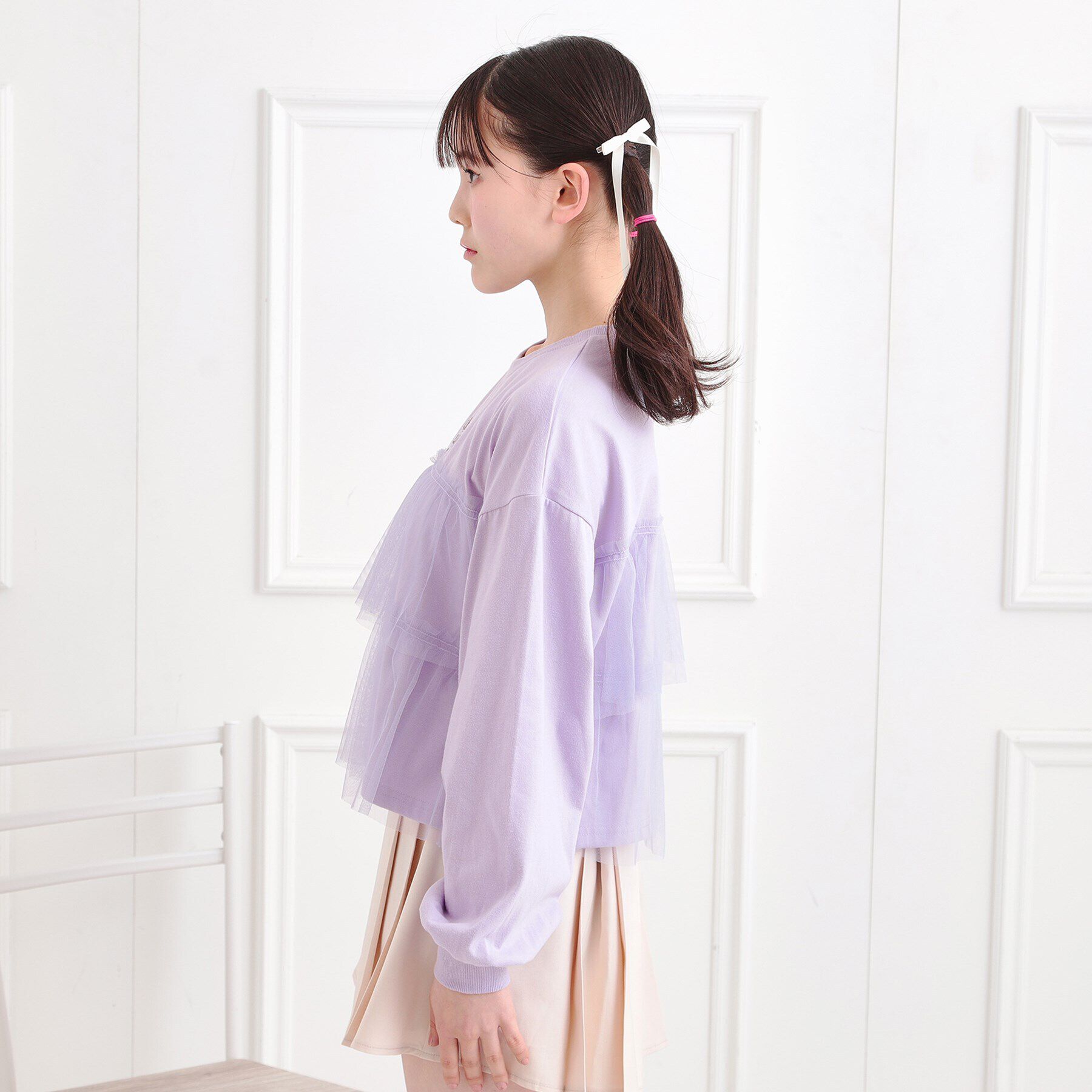 PINK-latte「チュールドッキングロンT」|Tシャツ・カットソー|