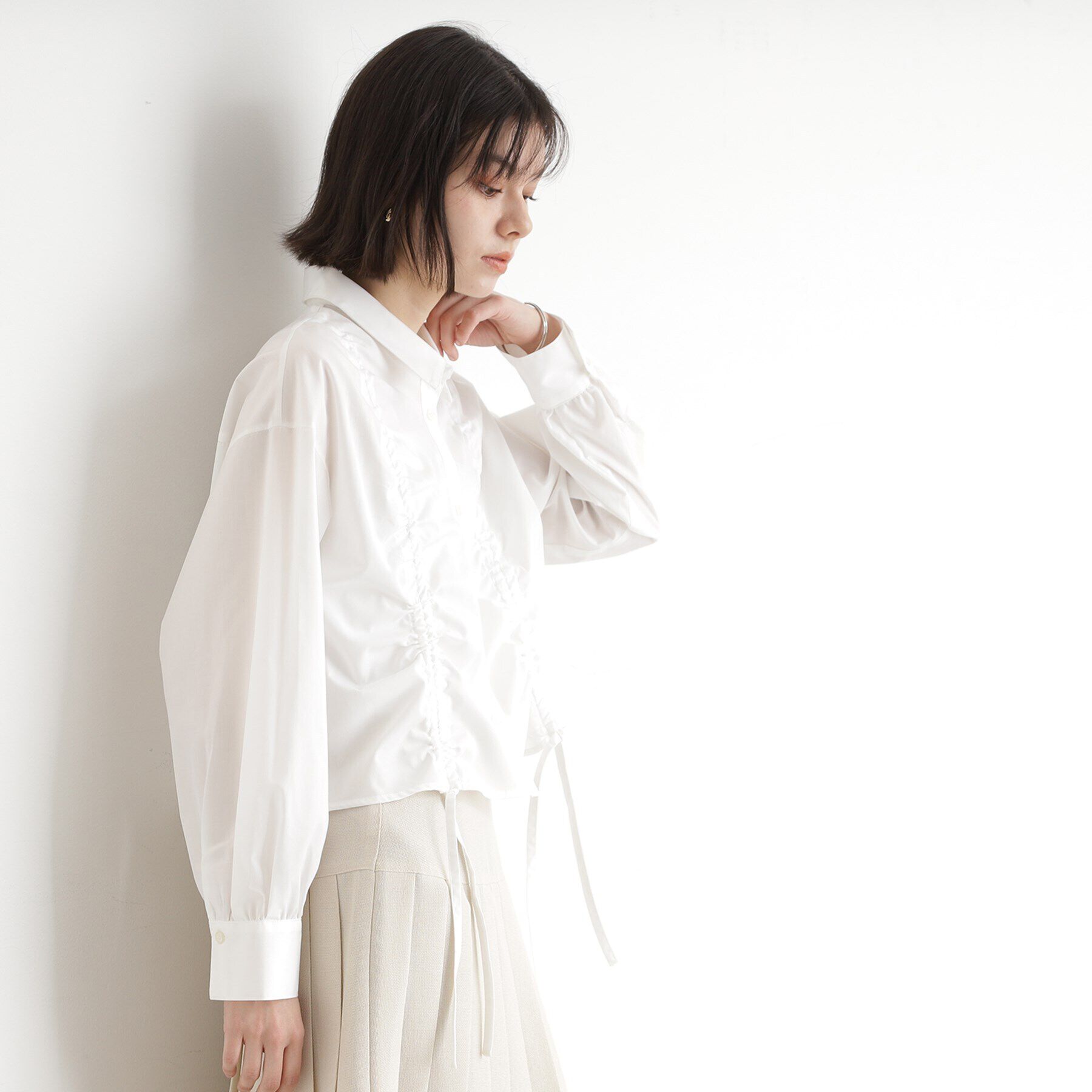 THE SHOP TK「リボンギャザーシャツ【洗濯機OK】」|シャツ・ブラウス|