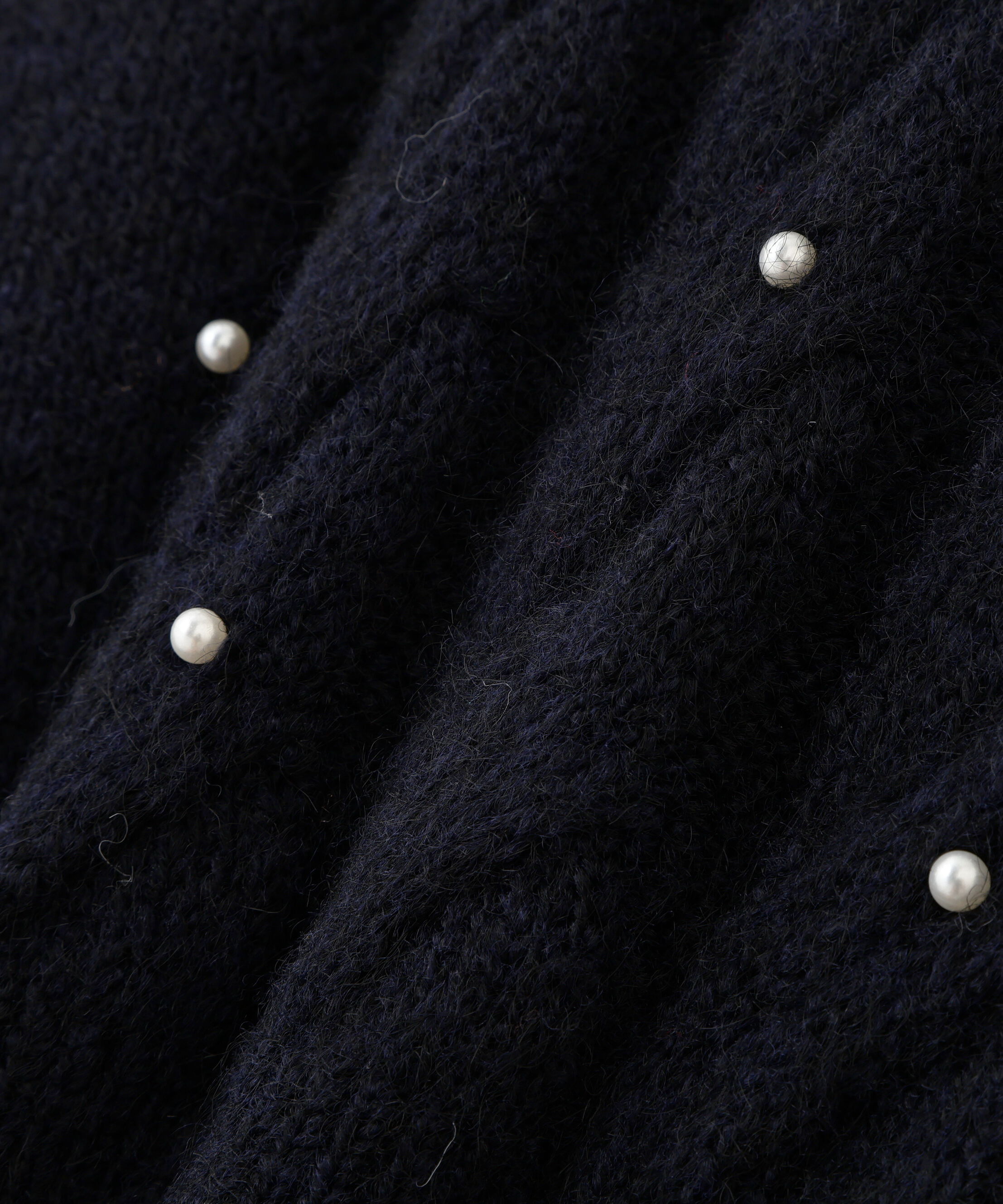  「パール付きケーブルショート丈ニット」|ニット・セーター|