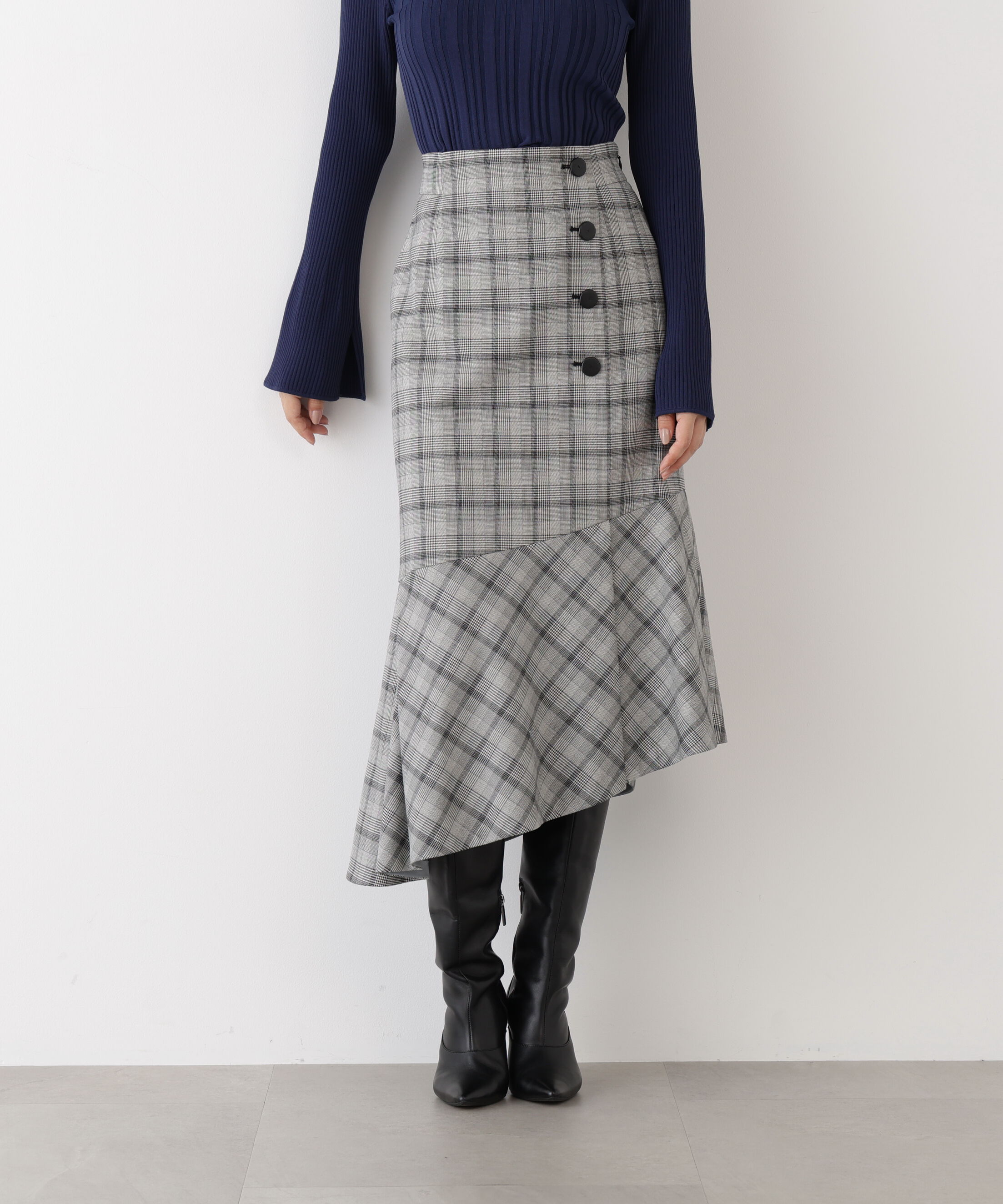  「◆グレンチェックアシンメトリーラッフルスカート」|スカート|