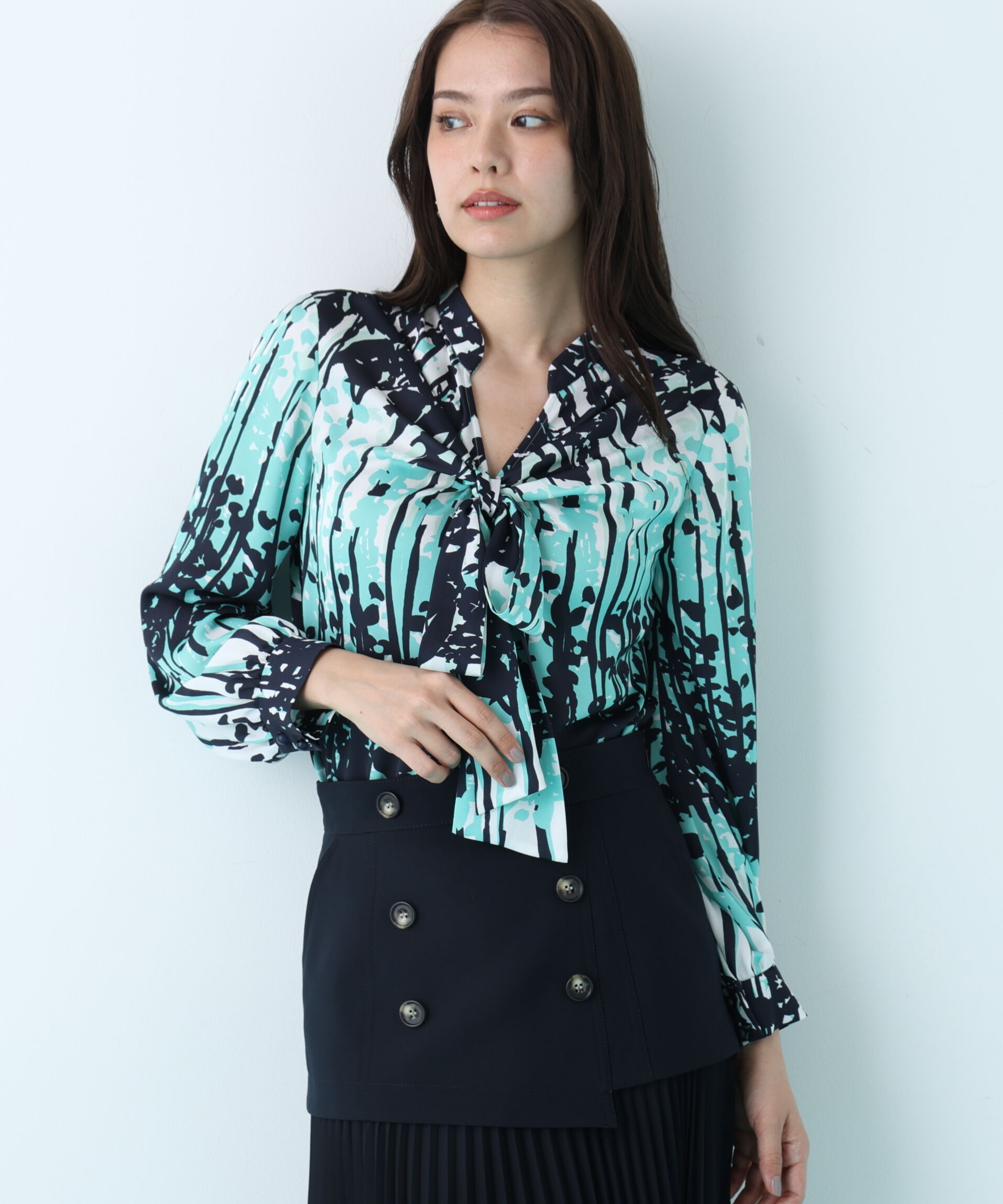  「インクフォレストプリントリボンブラウス」|シャツ・ブラウス|