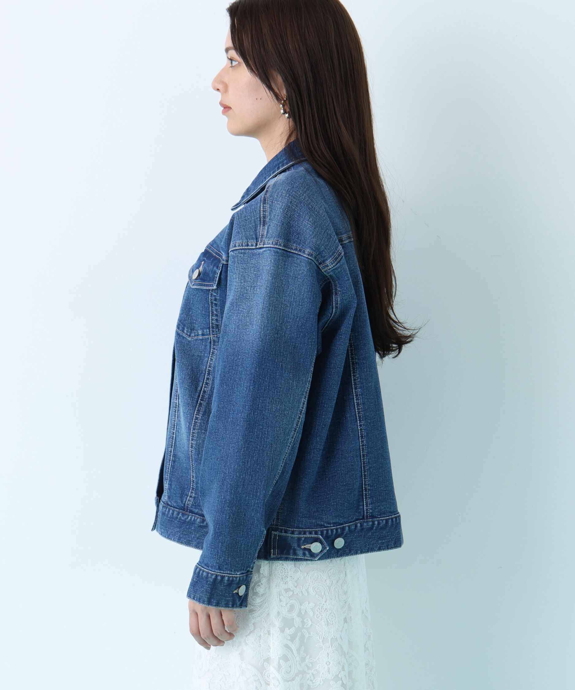  「ルーズカラーデニムジャケット」|ブルゾン・スタジャン|