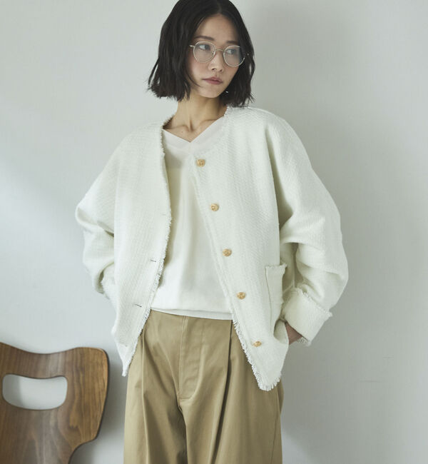 Doux archives「ドルマンツイードノーカラージャケット」|ノーカラージャケット|OFF WHITE