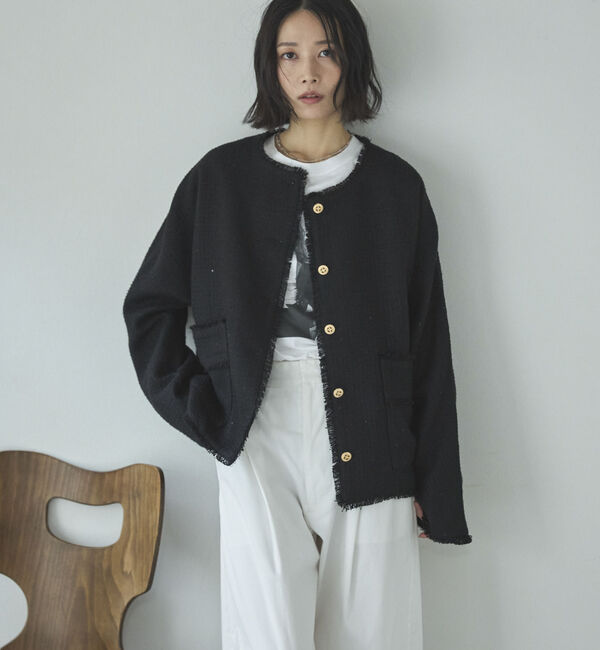 Doux archives「ドルマンツイードノーカラージャケット」|ノーカラージャケット|