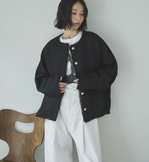 Doux archives「ドルマンツイードノーカラージャケット」|ノーカラージャケット|