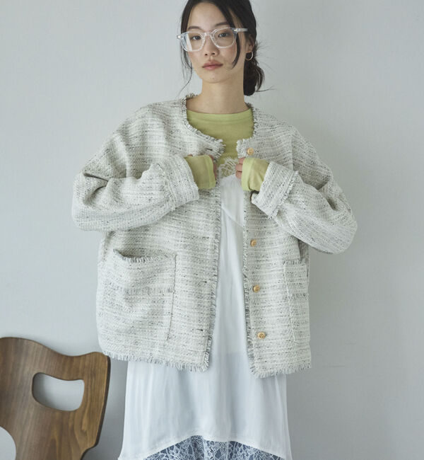 Doux archives「ドルマンツイードノーカラージャケット」|ノーカラージャケット|IVORY