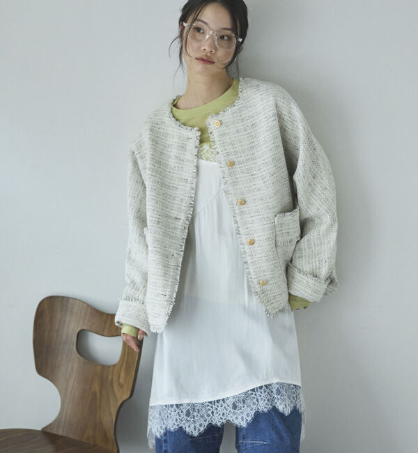 Doux archives「ドルマンツイードノーカラージャケット」|ノーカラージャケット|