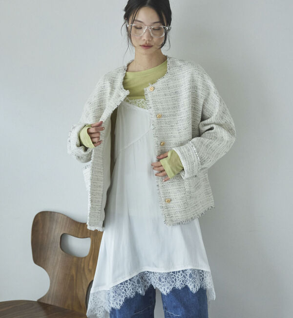 Doux archives「ドルマンツイードノーカラージャケット」|ノーカラージャケット|