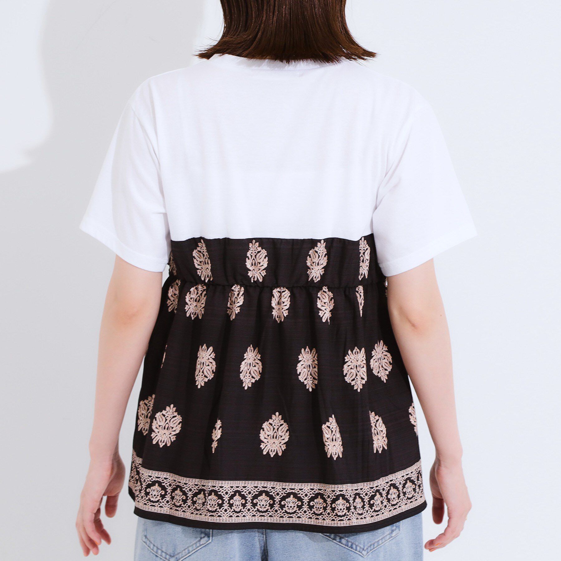 SHOO･LA･RUE「【S-LL】スカーフ巻きレイヤード風Tシャツ」|Tシャツ・カットソー|