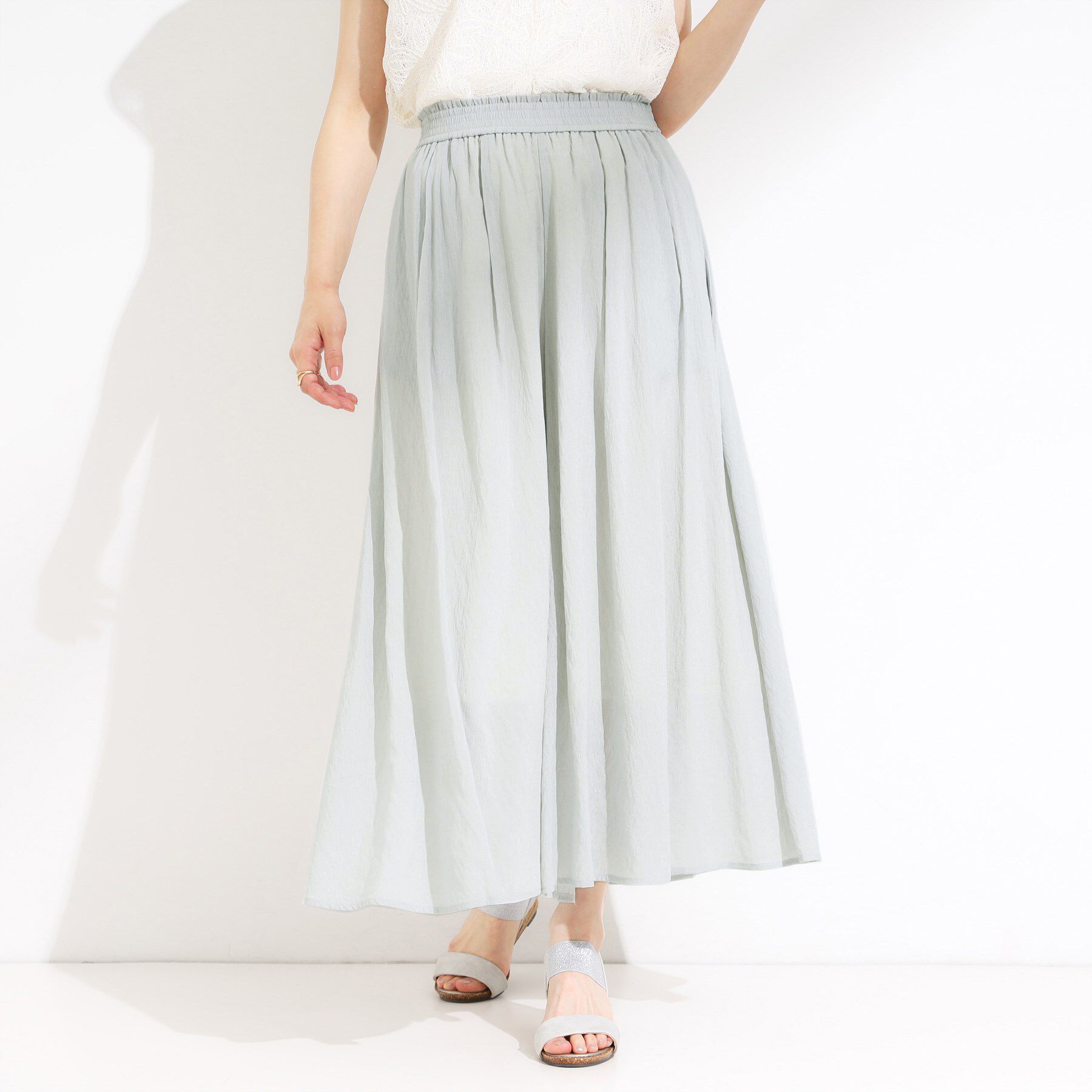 SHOO･LA･RUE「【S-LL/裏地ひんやり】エアリーで涼やか 大人のシアースカーチョ」|その他|ミントグリーン(02