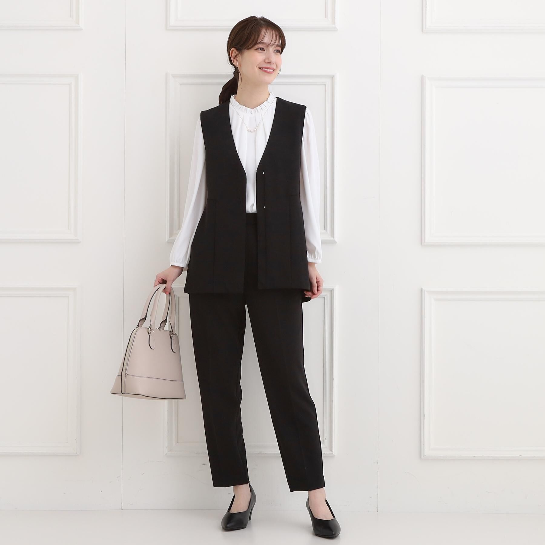 SHOO･LA･RUE「【洗濯機可/セットアップ可/S-3L】きちんと楽に。カットジョーゼット テーパードパンツ」|その他|