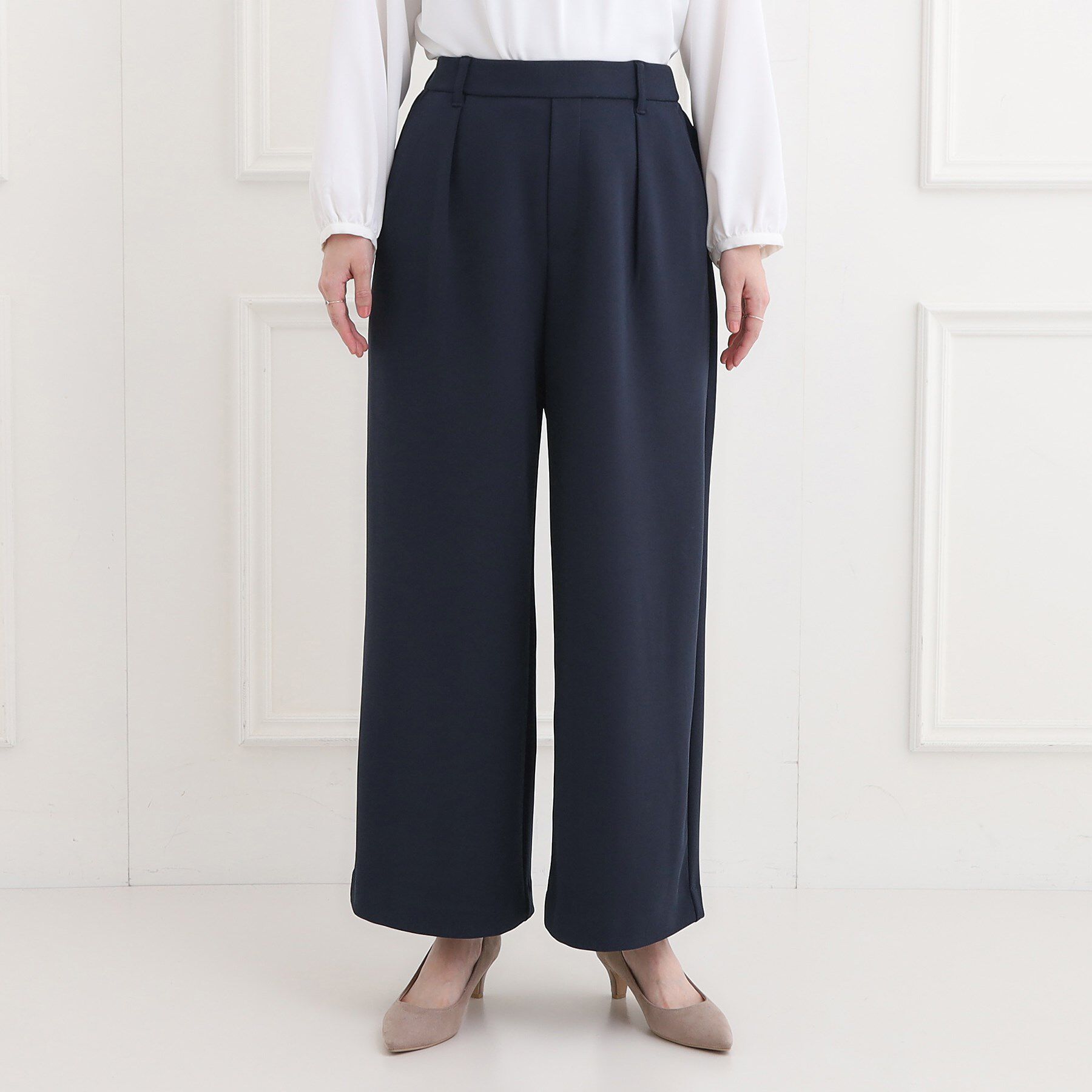 SHOO･LA･RUE「【洗濯機可/セットアップ可/S-3L】きちんと楽に。カットジョーゼットワイドパンツ」|その他|