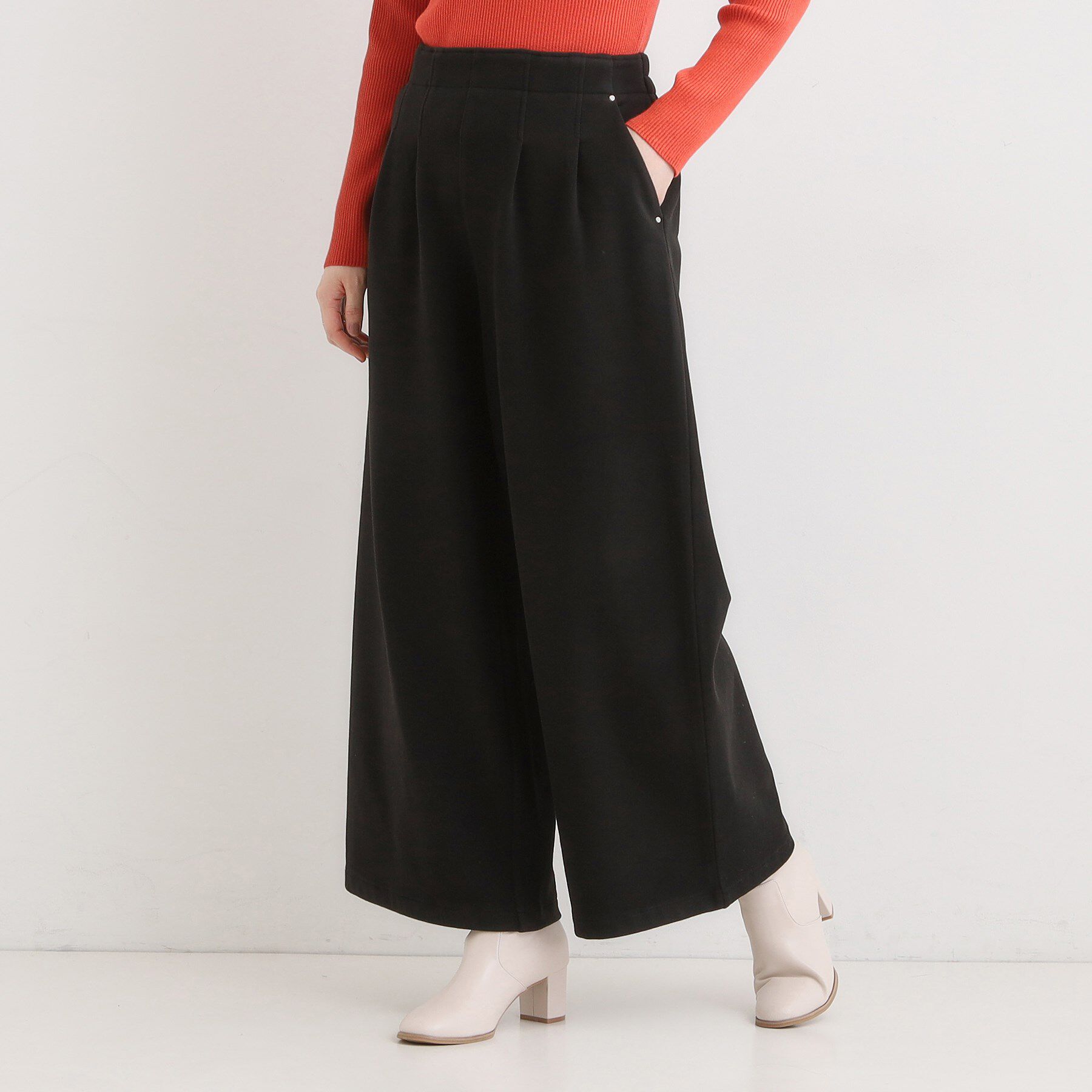 SHOO･LA･RUE「【着丈選べる/きっと虜になる】あったかもちもち ワイドパンツ」|その他|ブラック(019)