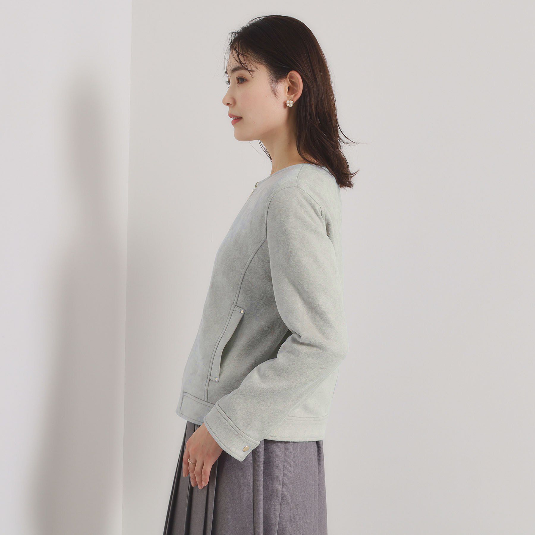 ITS&rsquo;DEMO「カットスエードジャケット」|ノーカラージャケット|