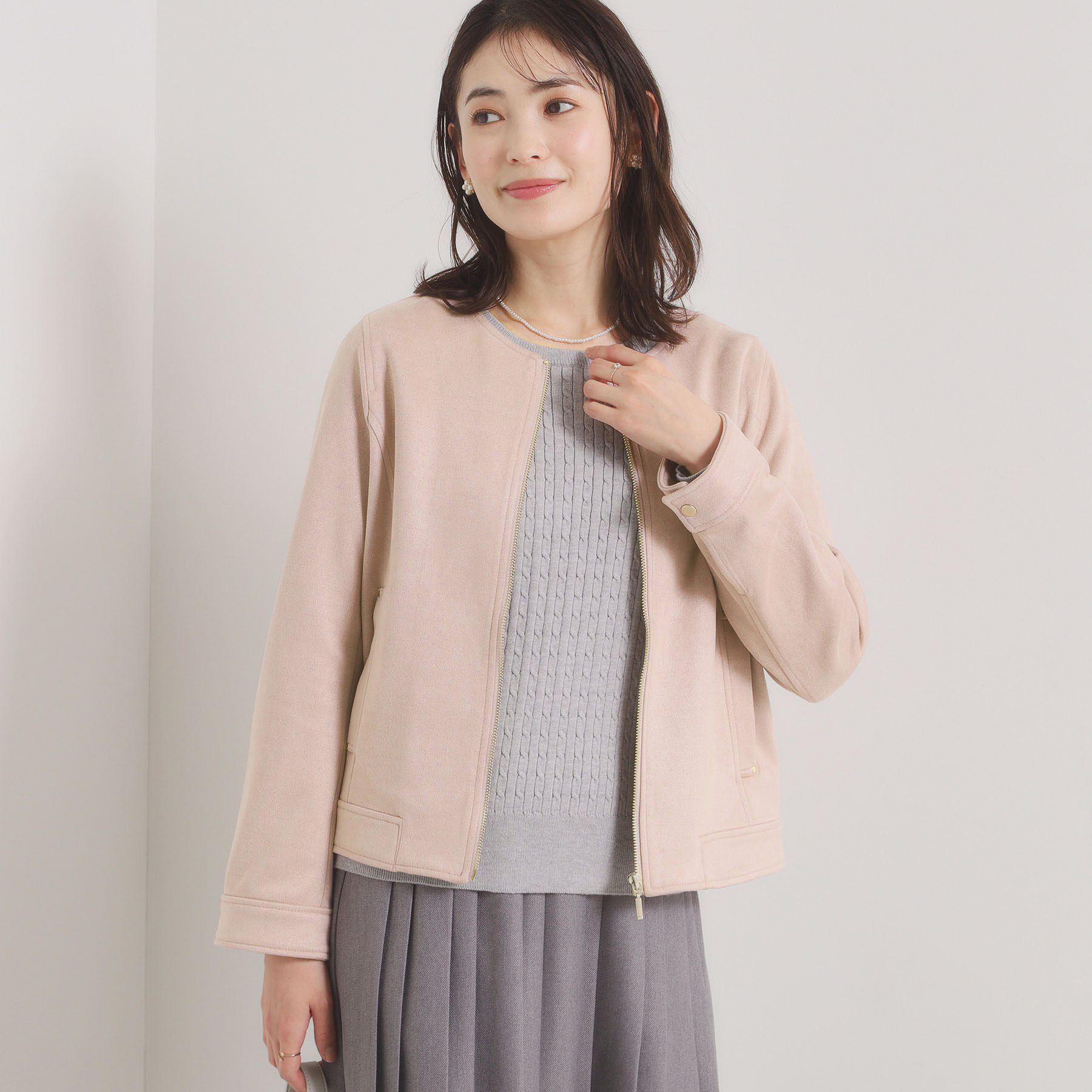 ITS&rsquo;DEMO「カットスエードジャケット」|ノーカラージャケット|ピンク(071)