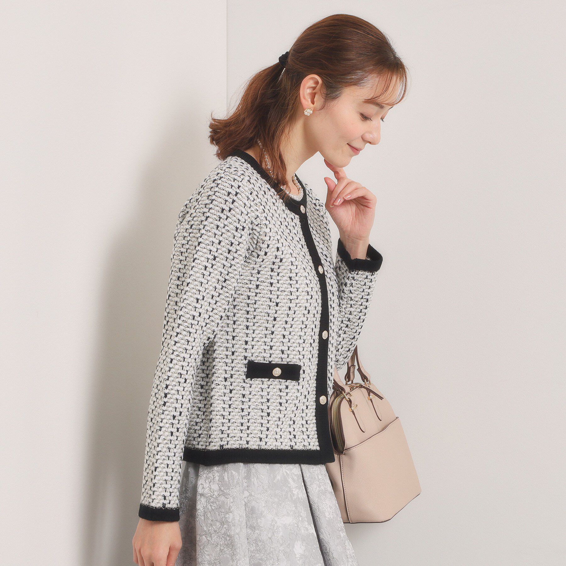 ITS&rsquo;DEMO「【入卒/手洗い可】ラメツイードニットジャケット」|ノーカラージャケット|