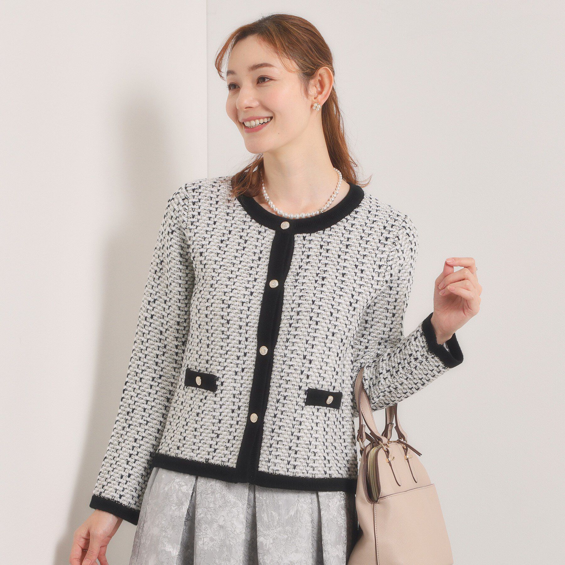 ITS&rsquo;DEMO「【入卒/手洗い可】ラメツイードニットジャケット」|ノーカラージャケット|ブラック(419)