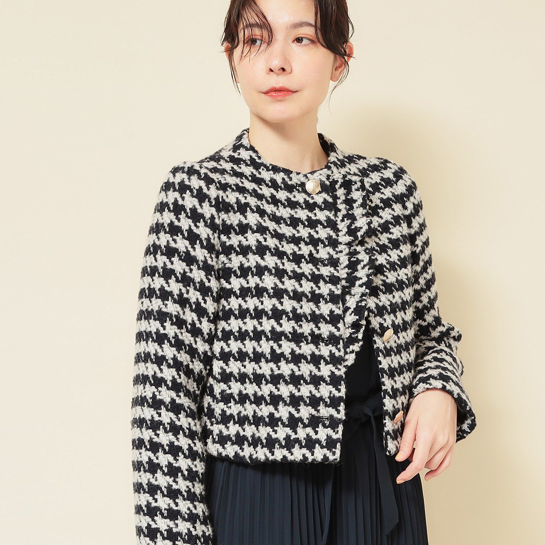 SunaUna「【COLLECTION LINE】ツイードラッフルジャケット」|ノーカラージャケット|