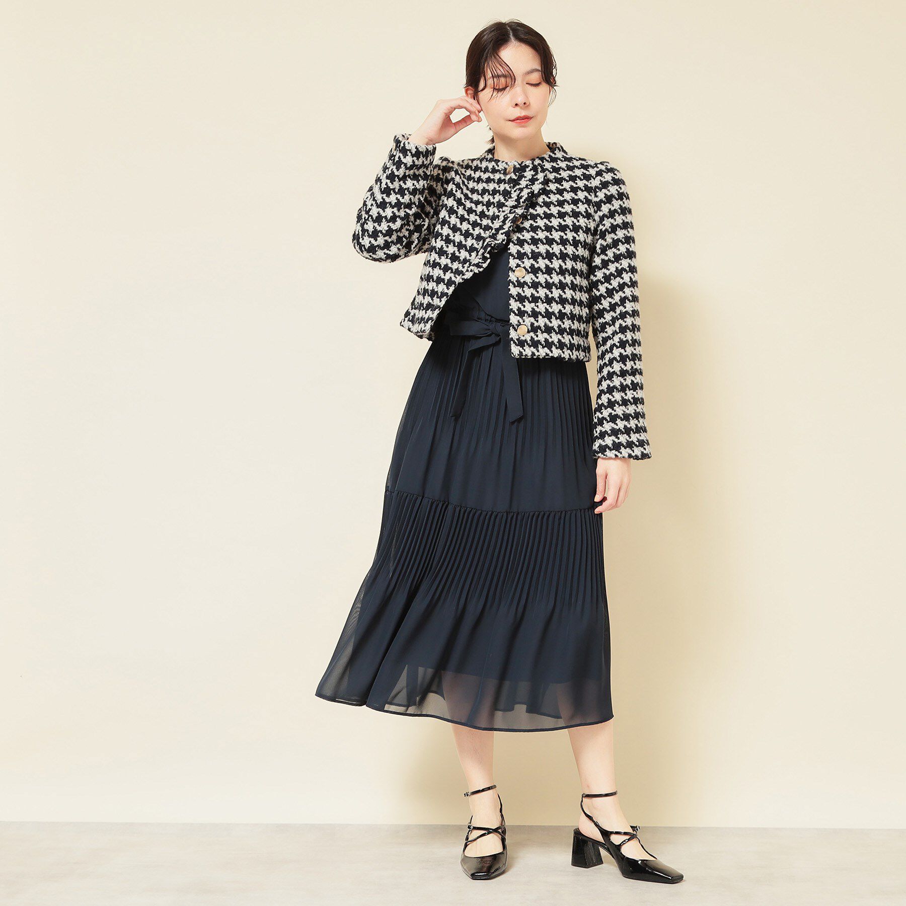 SunaUna「【COLLECTION LINE】ツイードラッフルジャケット」|ノーカラージャケット|