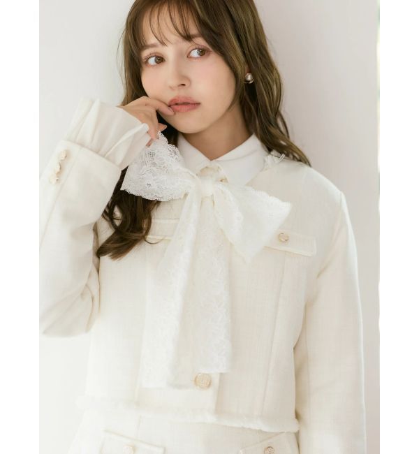 dazzlin「2WAYシングルツイードジャケット」|ノーカラージャケット|