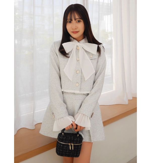 dazzlin「2WAYシングルツイードジャケット」|ノーカラージャケット|