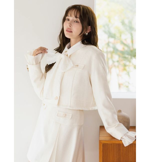 dazzlin「2WAYシングルツイードジャケット」|ノーカラージャケット|