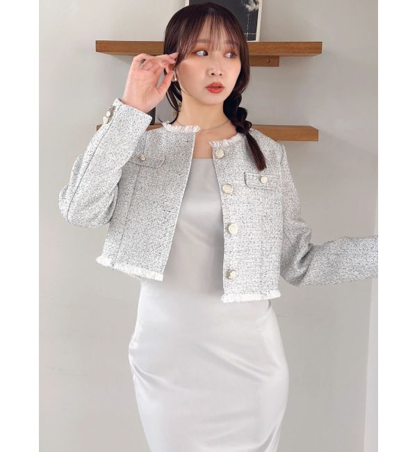 dazzlin「2WAYシングルツイードジャケット」|ノーカラージャケット|